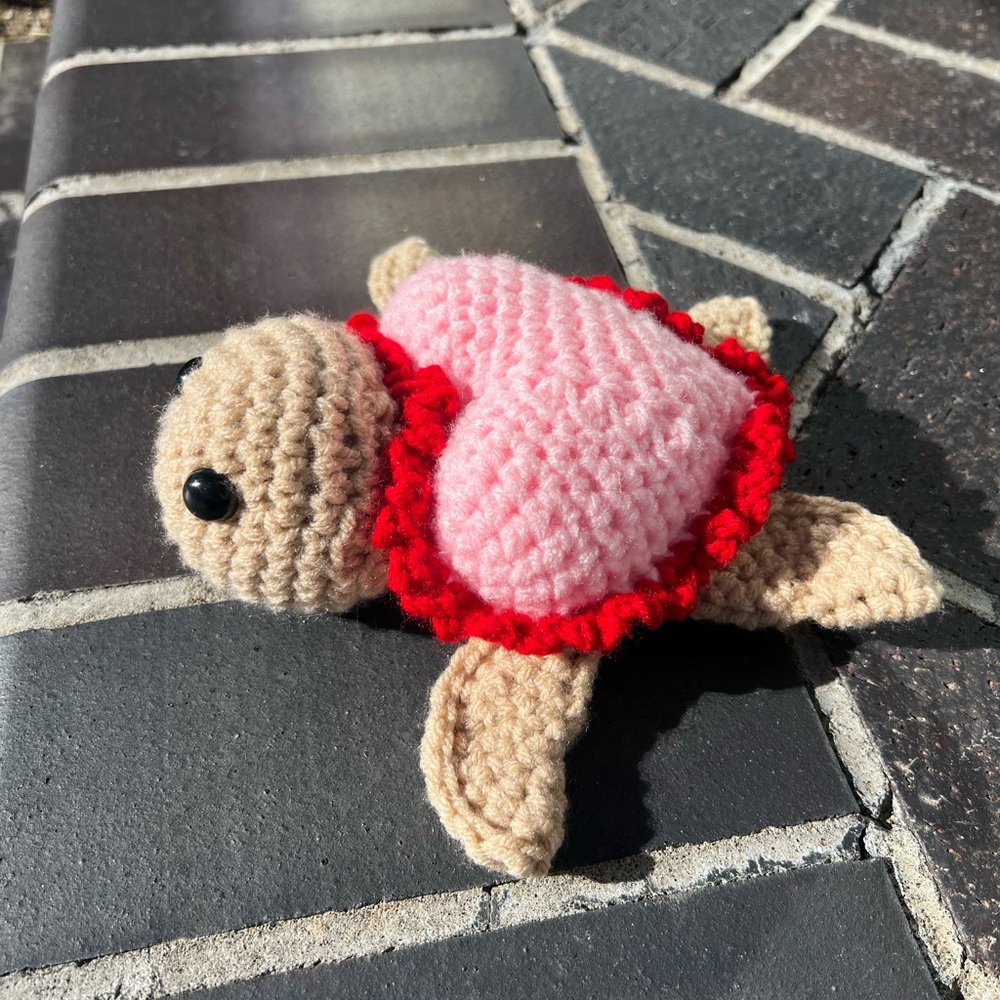 Hand Crocheted Valentine’s Day Sea Turtle Stuffed Animal Plushie! - Picture 3 of 16